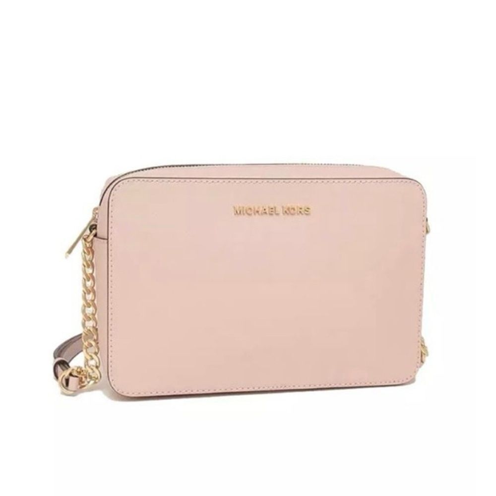 Michael Kors Jet Set Large East West Powder Blush Leather Crossbody Bag